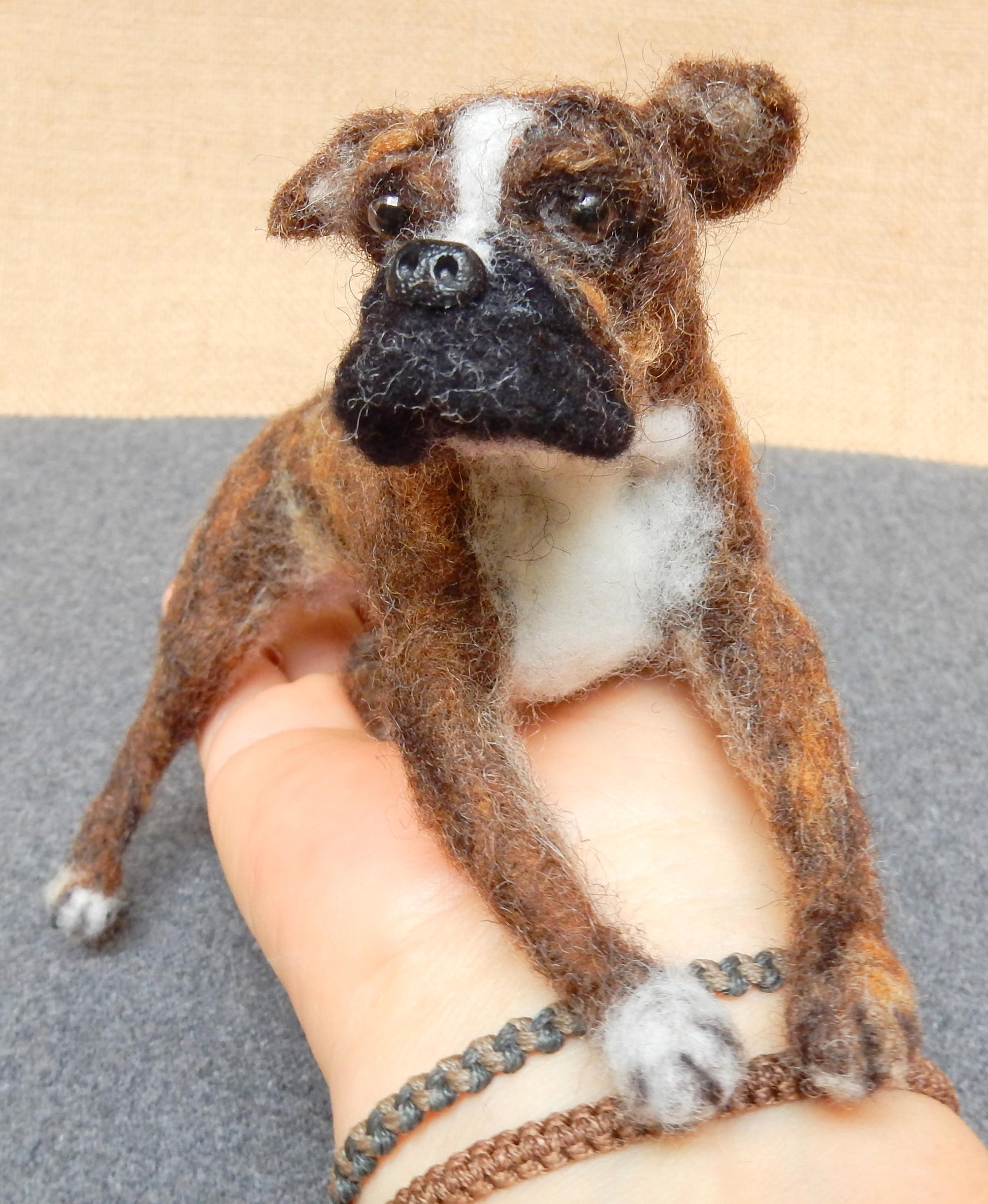 Continental Bulldog needle-felted dog miniature