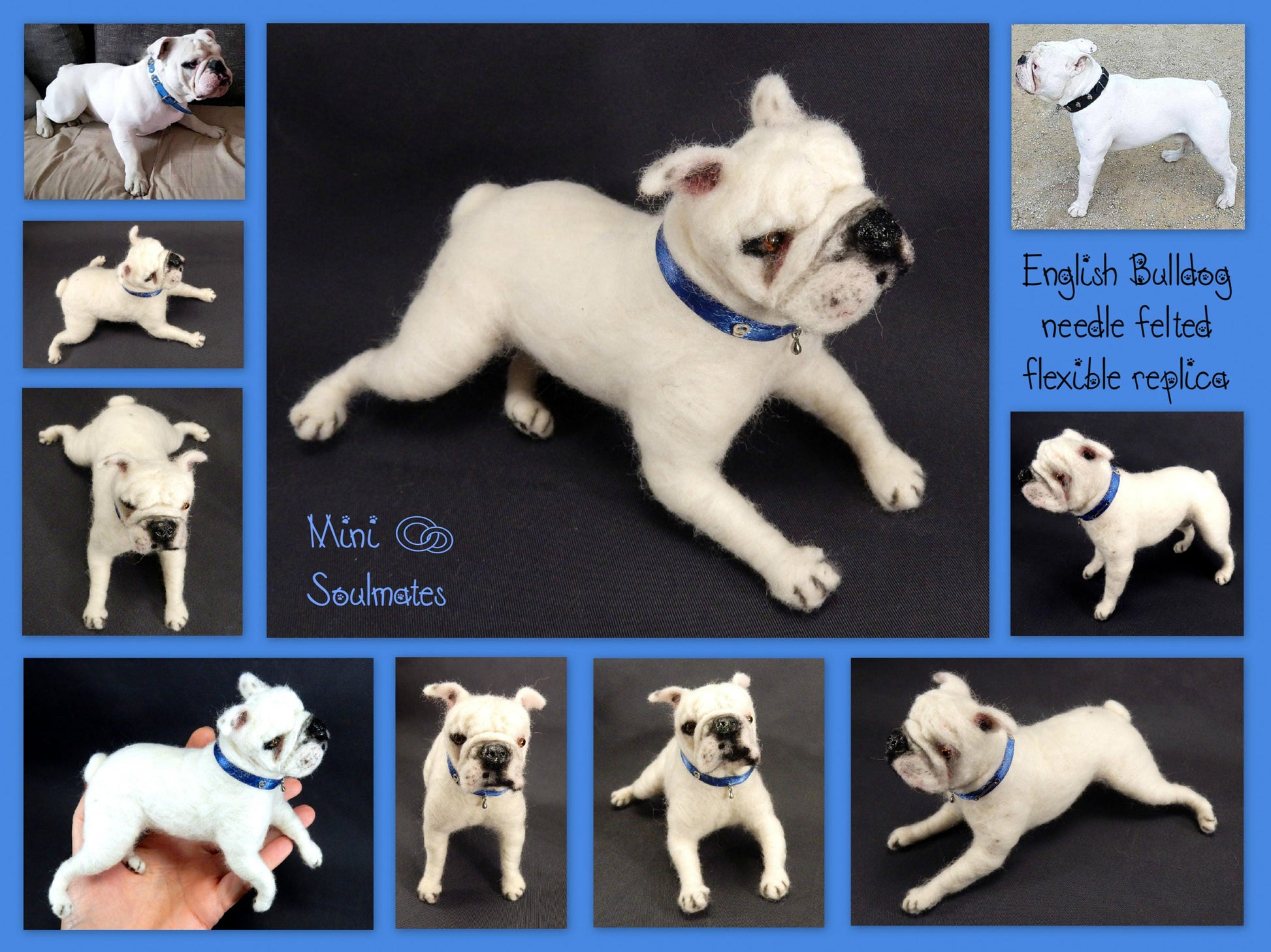 English Bulldog art needle-felted dog replica