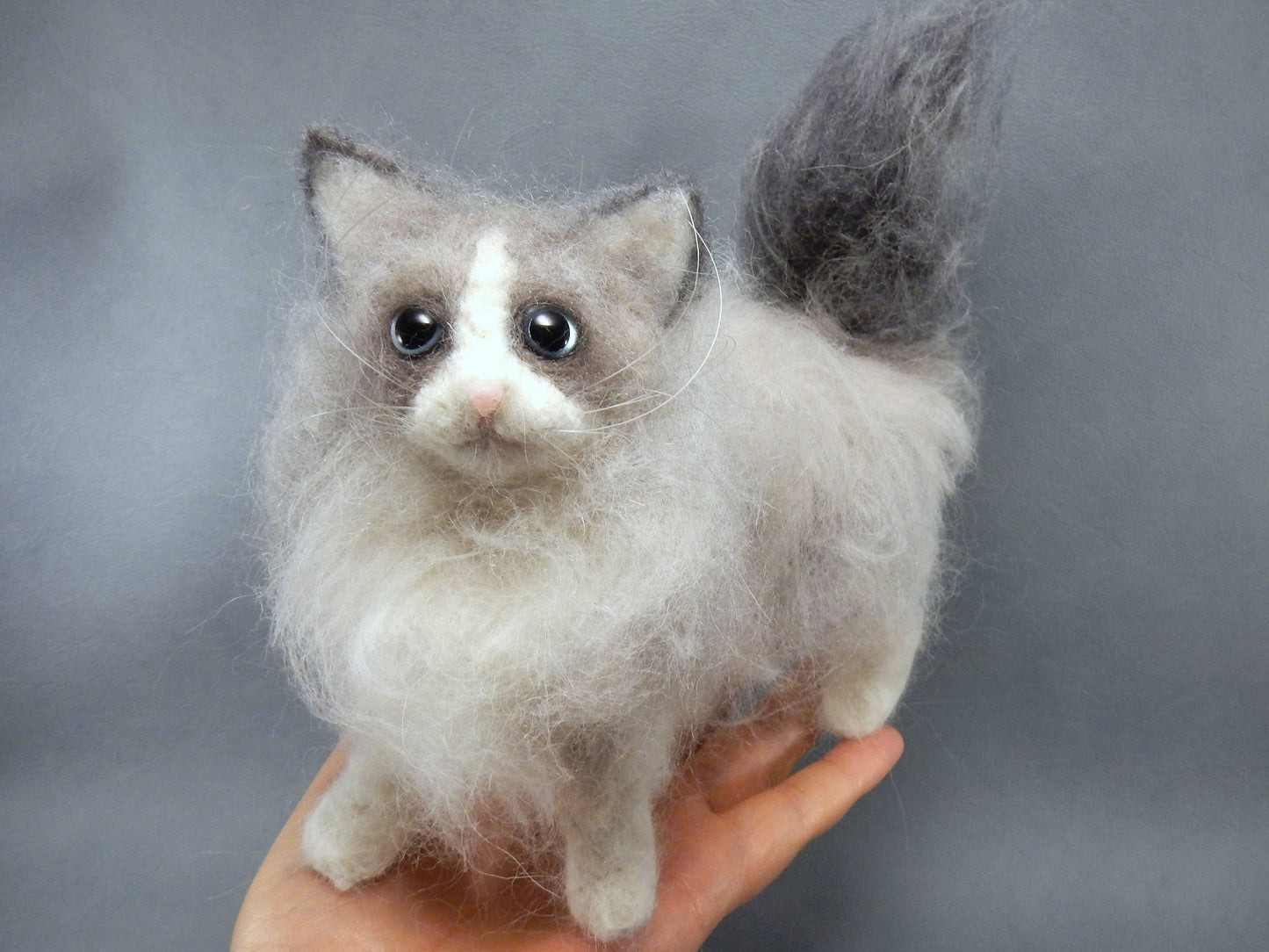 Custom felted cat sculpture