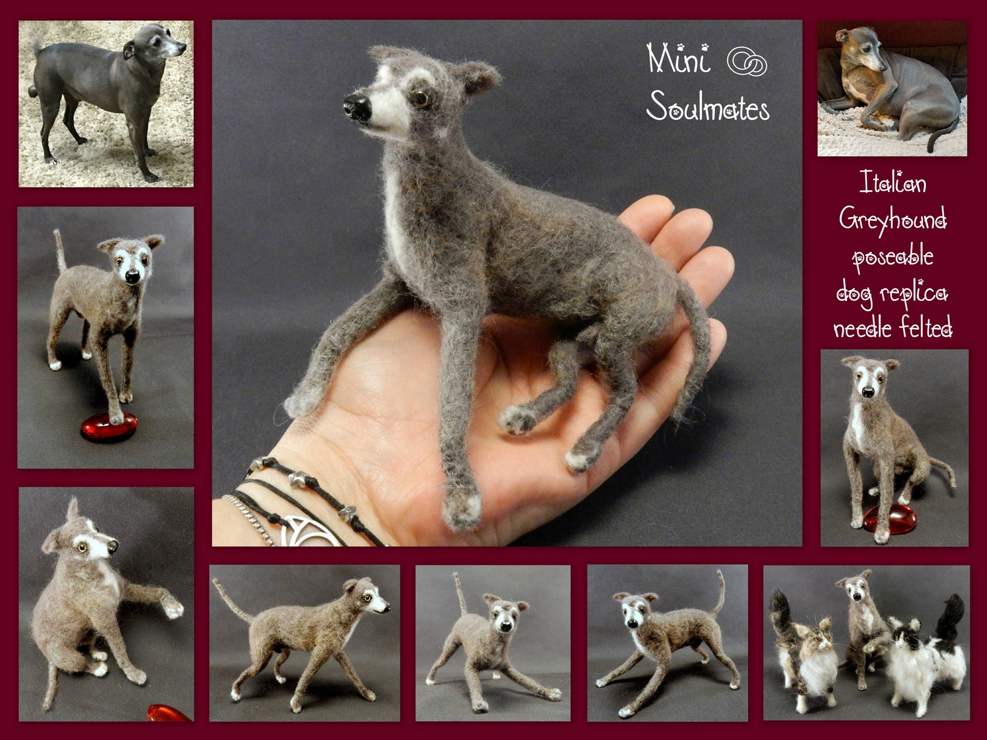 Italian Greyhound needle felted dog miniature custom felted dog replica