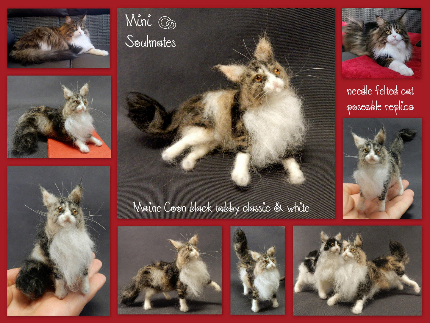 Maine Coon cat needle felted cat miniature custom cat loss memorial co