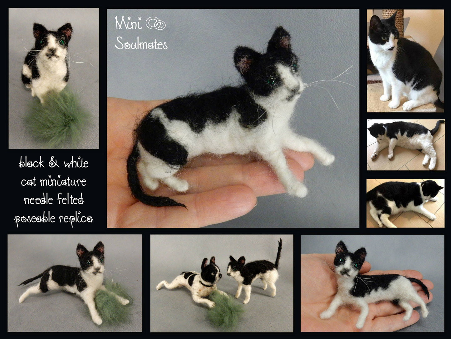 Custom felted cat replica black cat 