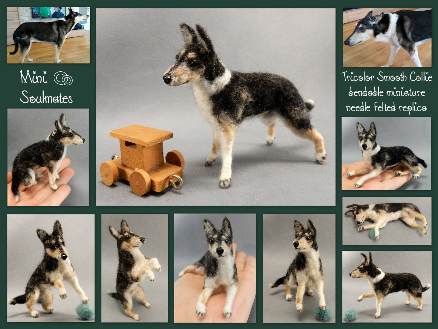 Smooth Collie needle-felted dog miniature figure