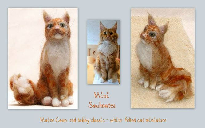 Red Maine Coon cat lover gift needle-felted cat miniature