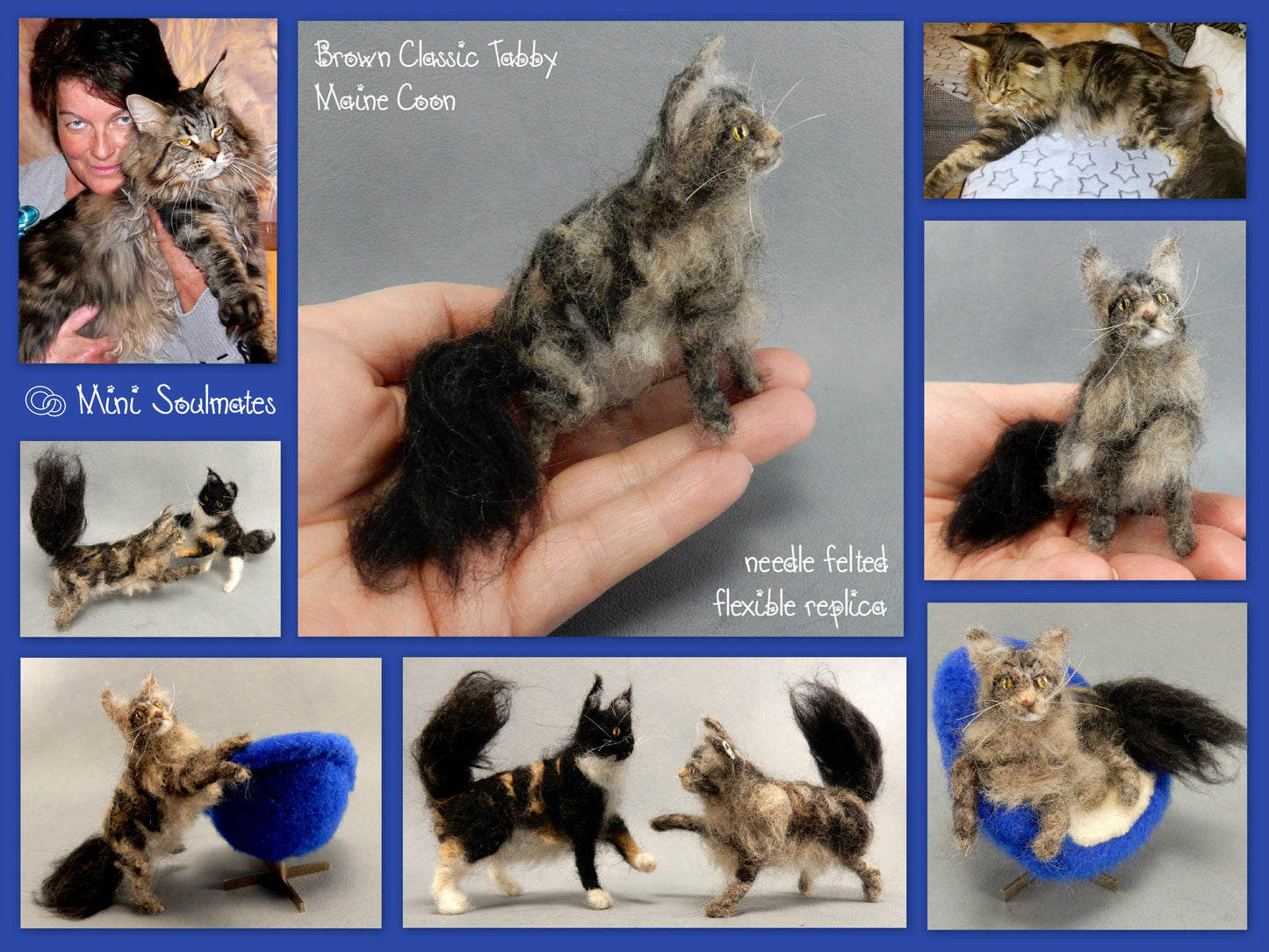 Maine Coon cat needle felted cat miniature custom cat loss memorial co