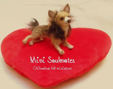 Chihuahua tri color needle-felted dog replica