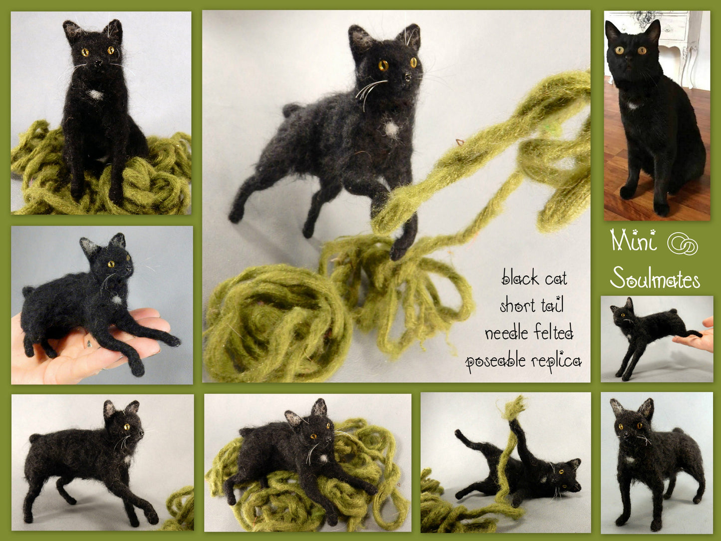 Custom felted cat replica black cat 