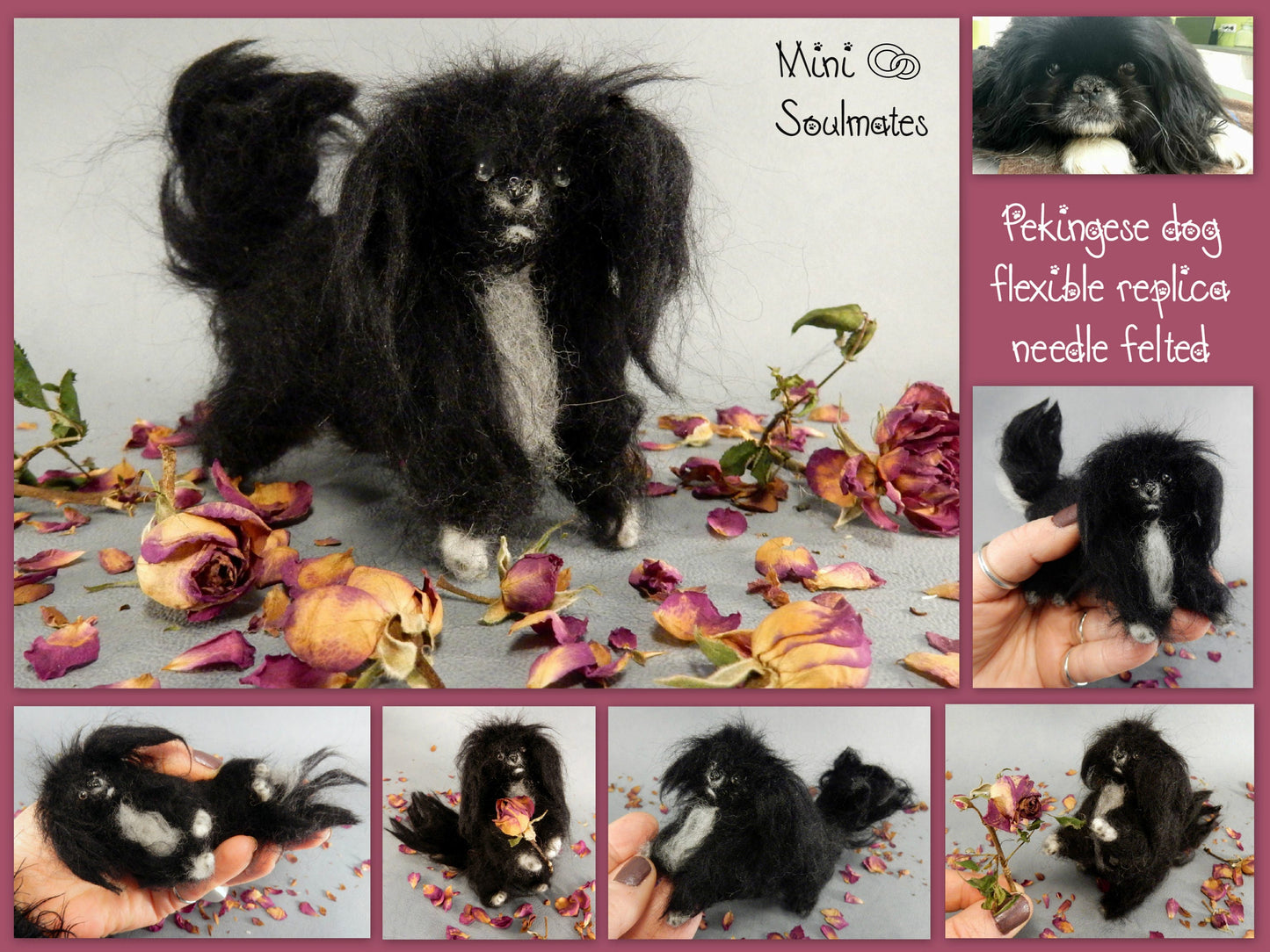 Pekingese needle felted dog Japanese Chin custom dog miniature