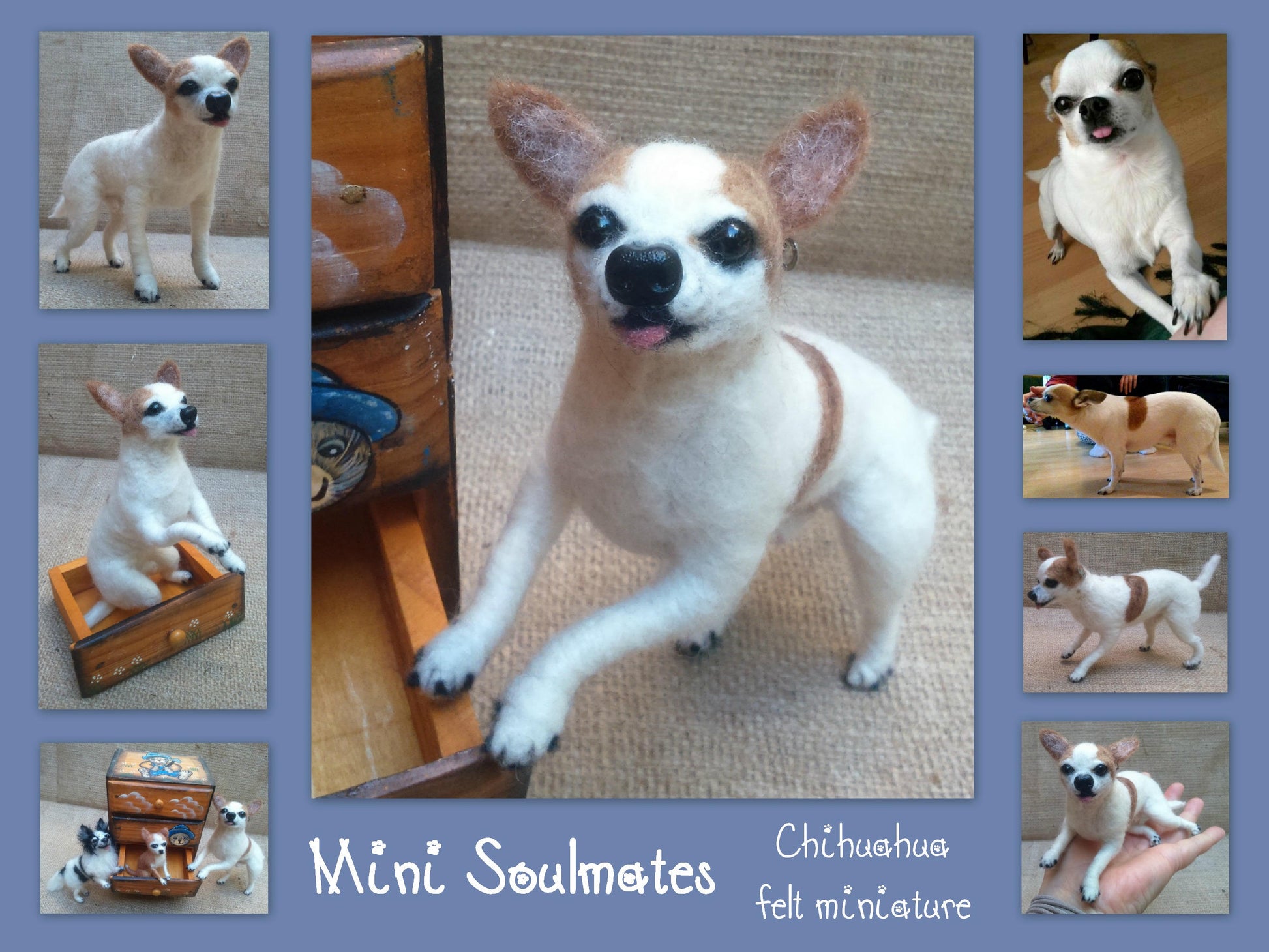 White Chihuahua needle felted dog portrait