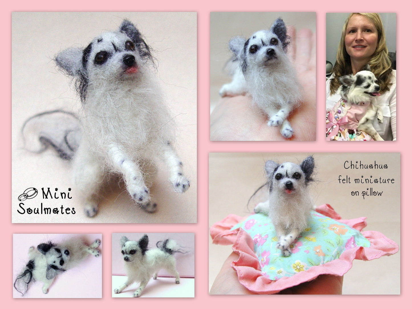 White Chihuahua needle felted dog portrait