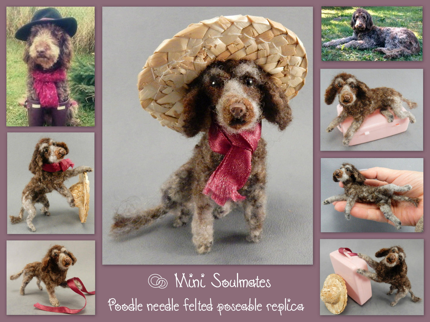 brown poodle miniature needle-felted 