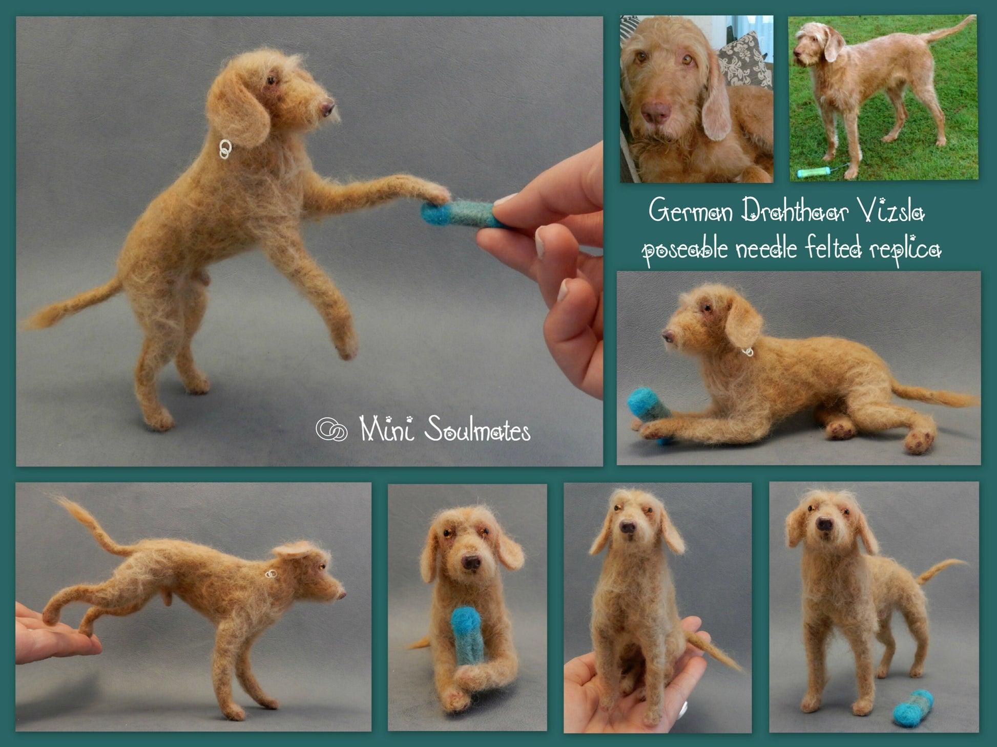 Drahthaar needle felted dog urn deco German Wirehaired Vizsla custom f