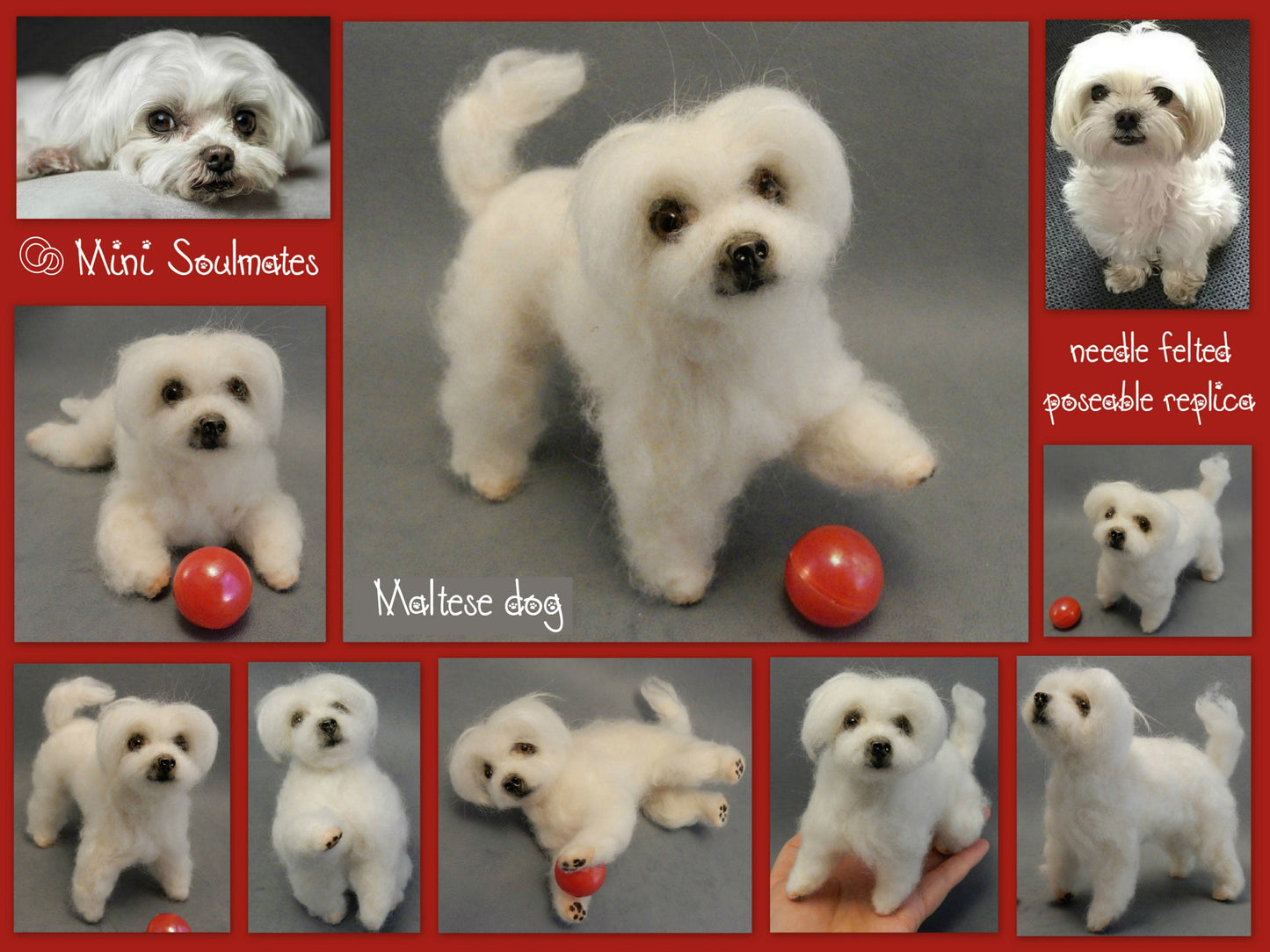 Maltese dog replica custom dog effigy needle-felt dog sculpture