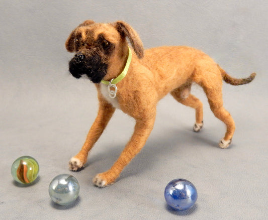 Custom dog replica Boxer needle felted 