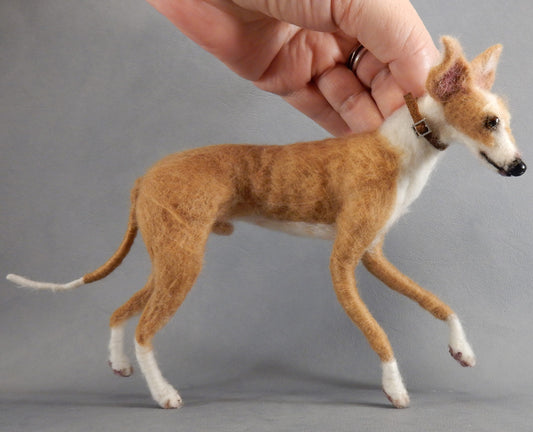 Greyhound needle-felted dog replica