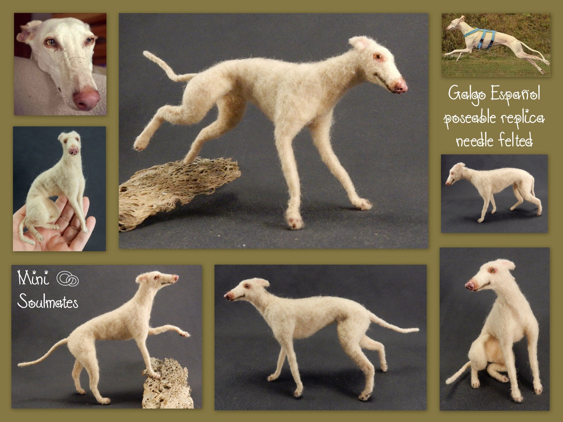 Greyhound needle-felted dog replica