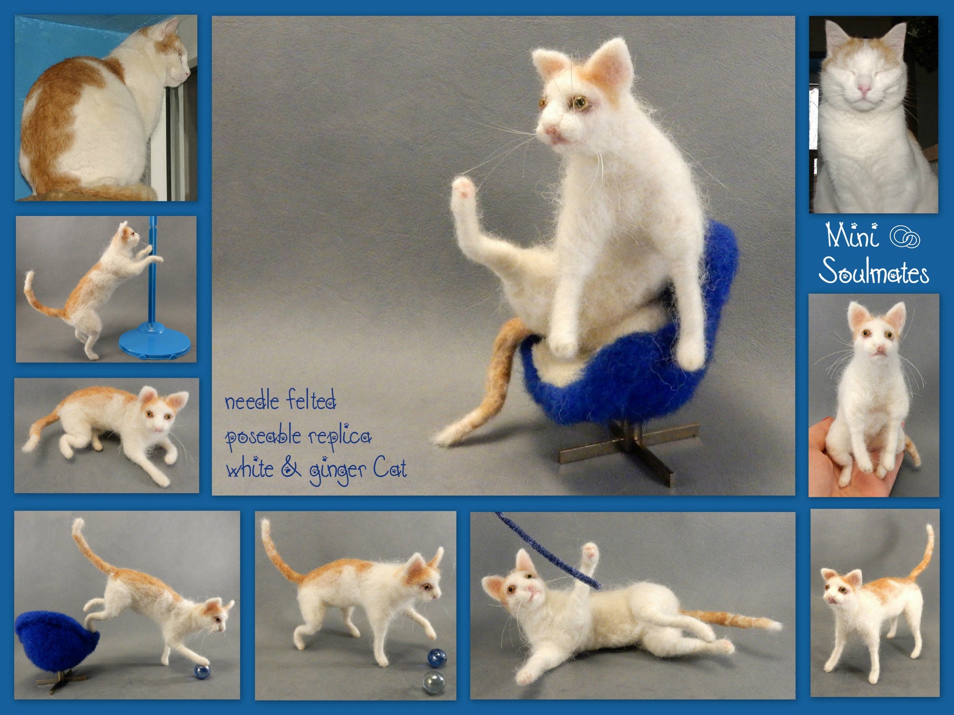 needle-felt cat replica white cat miniature