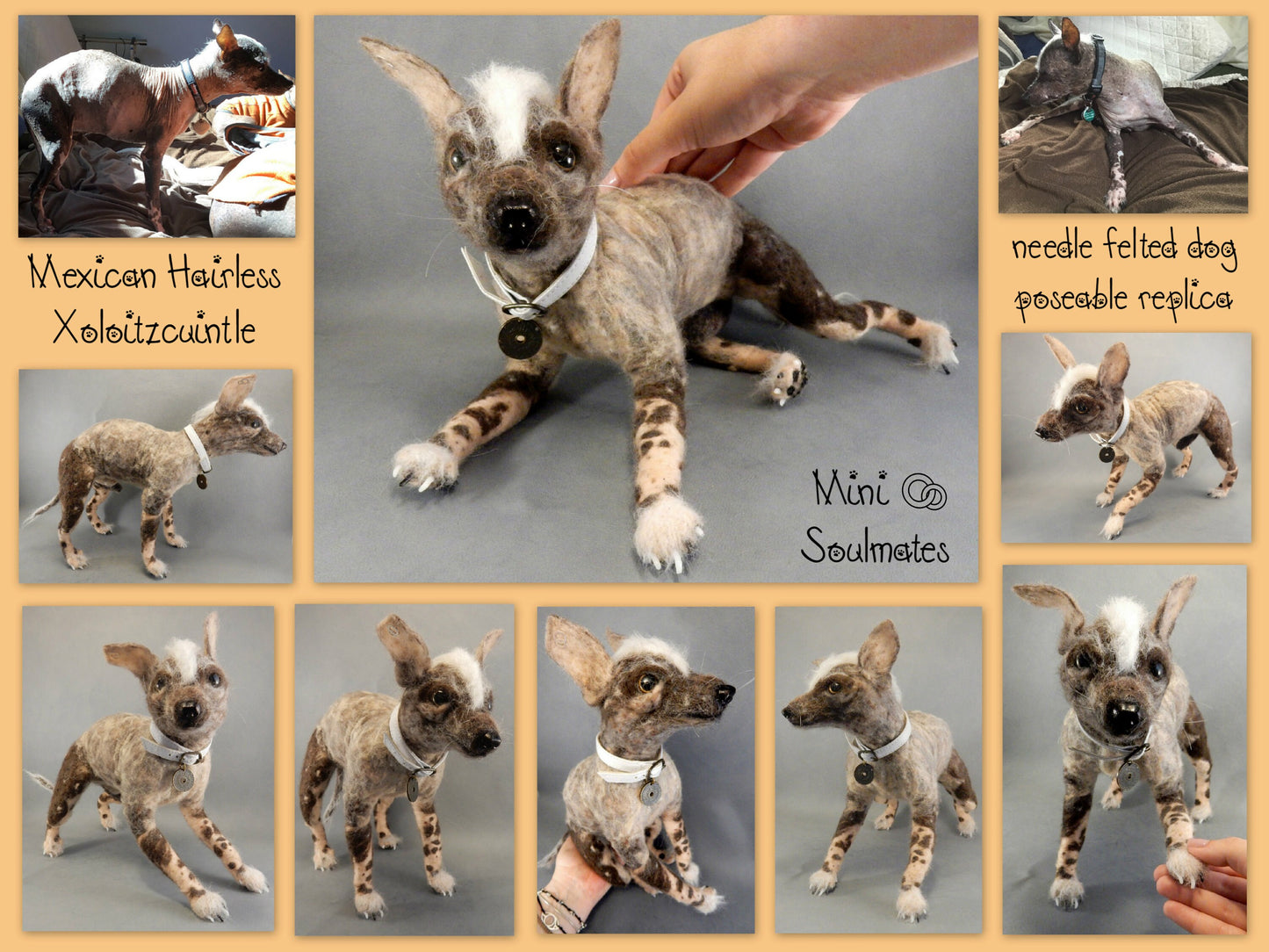 Xolo needle felted dog replica