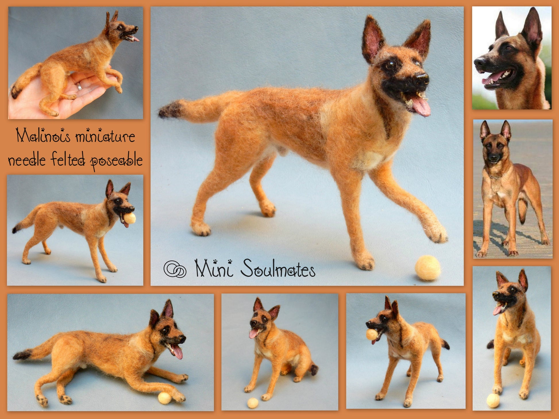 needle-felted dog Malinois custom felt replica