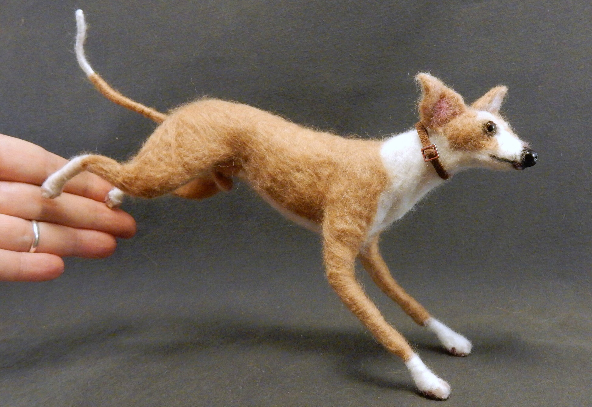 Greyhound needle-felted dog replica