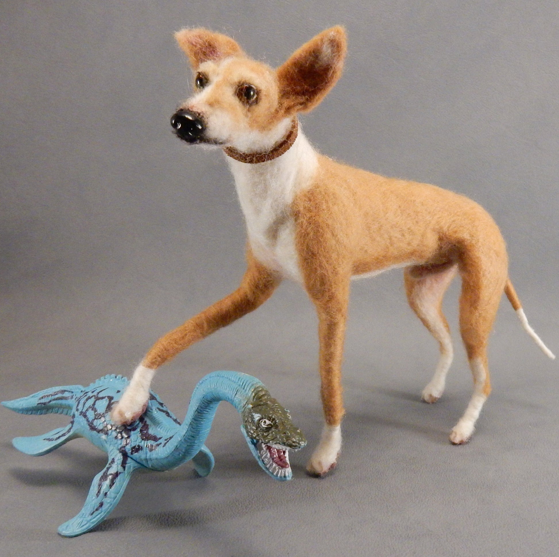 Greyhound needle-felted dog replica