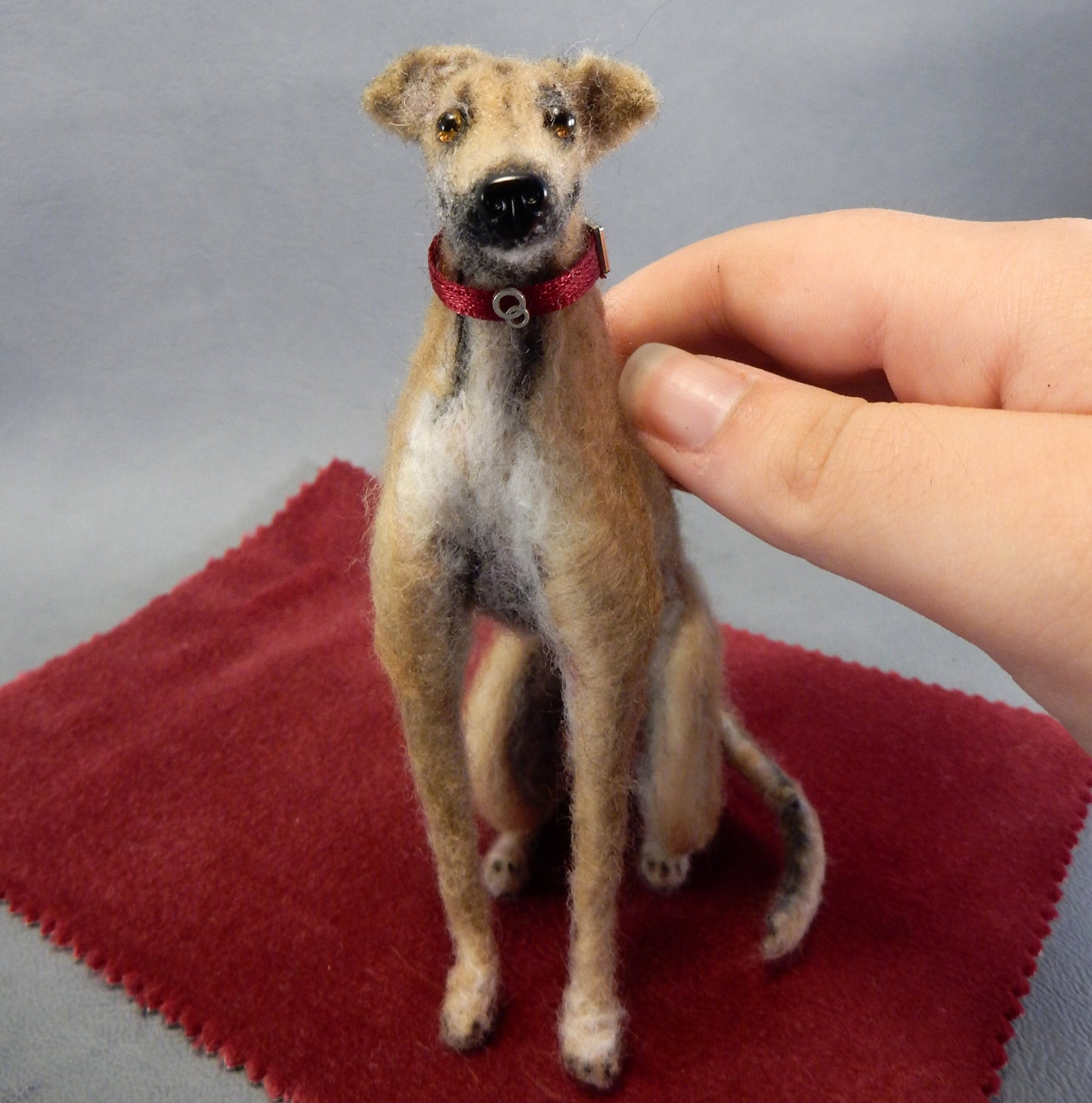 Greyhound needle-felted dog replica