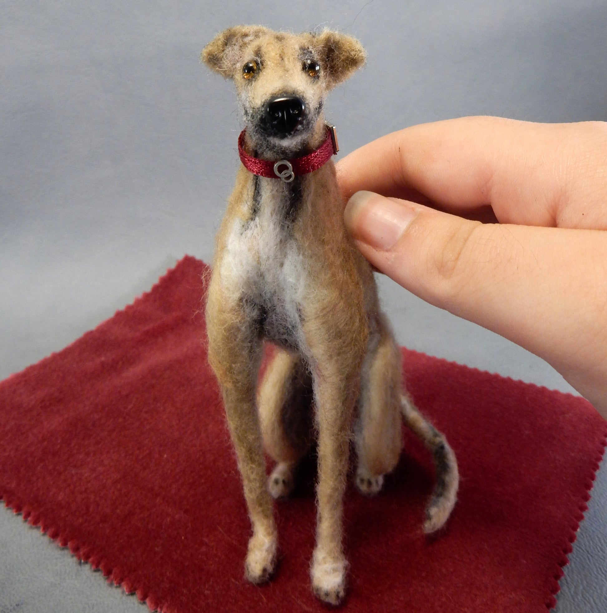 Greyhound needle-felted dog replica