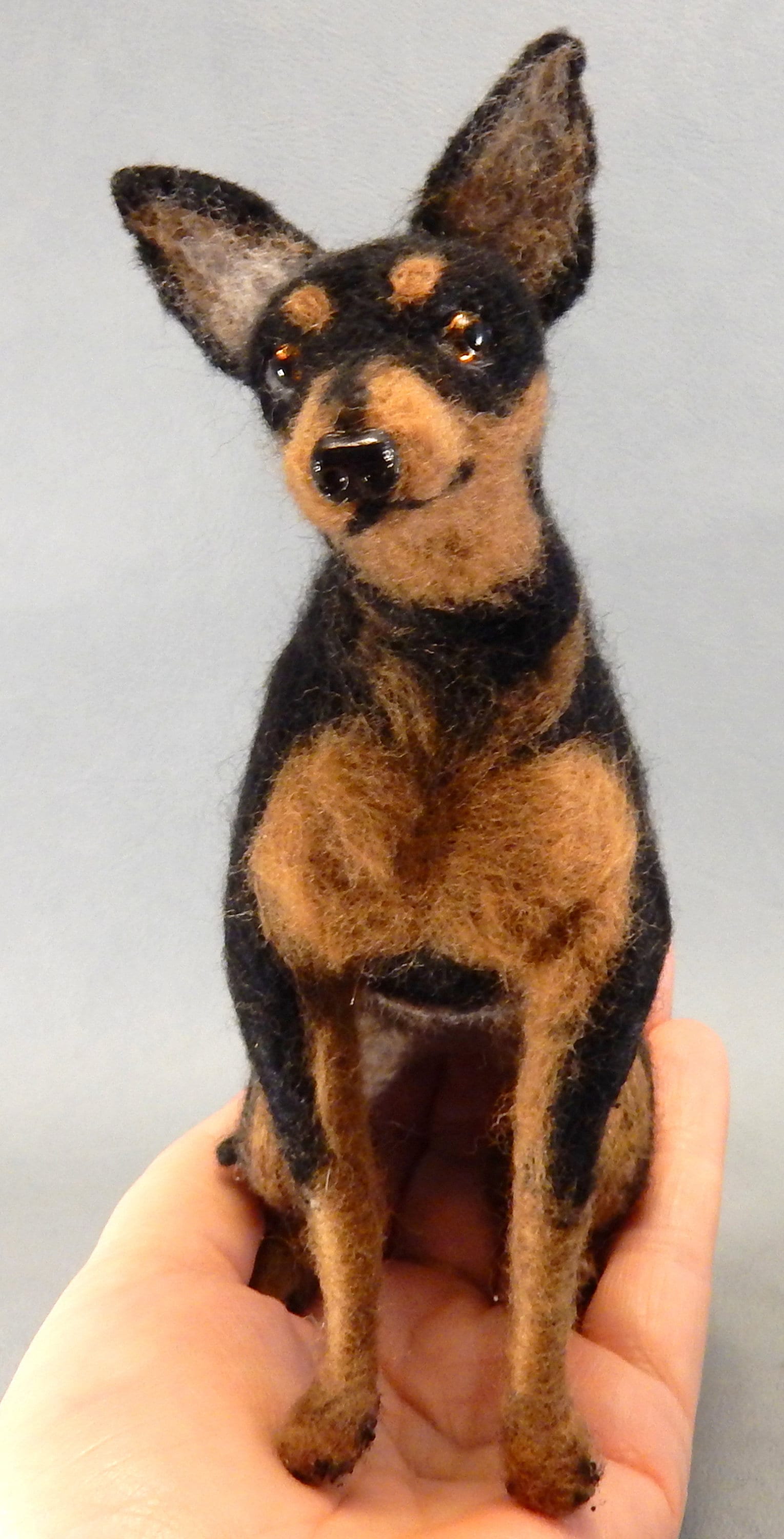 Pinscher needle felted dog replica 