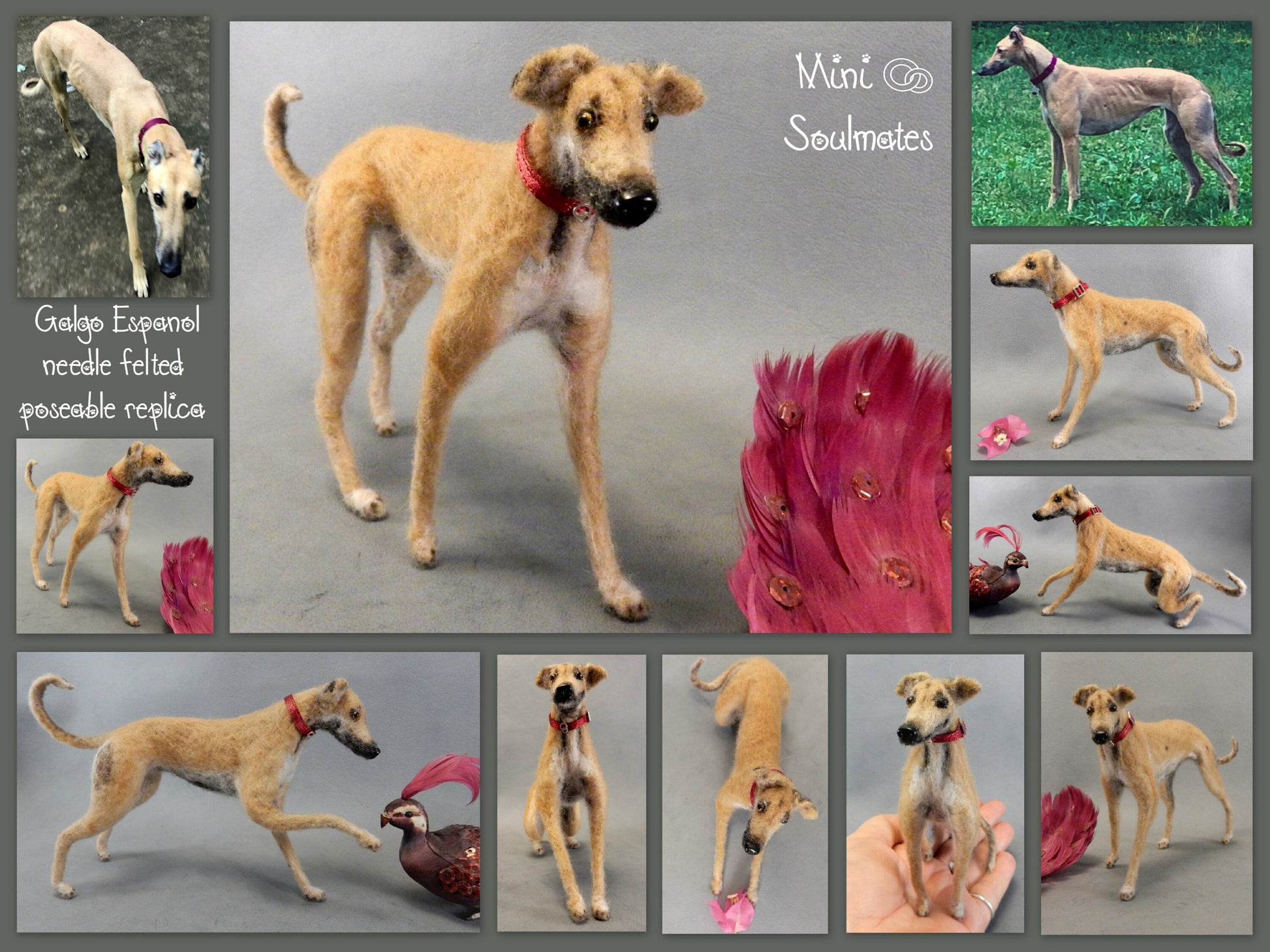 Greyhound needle-felted dog replica