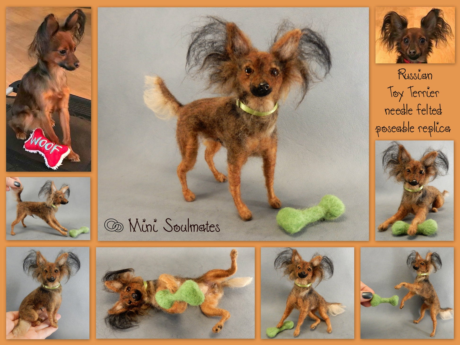 needle felted dog Russkiy Toy Terrier custom dog replica