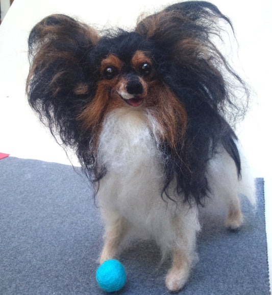 Papillon needle-felted dog sculpture rainbow bridge gift