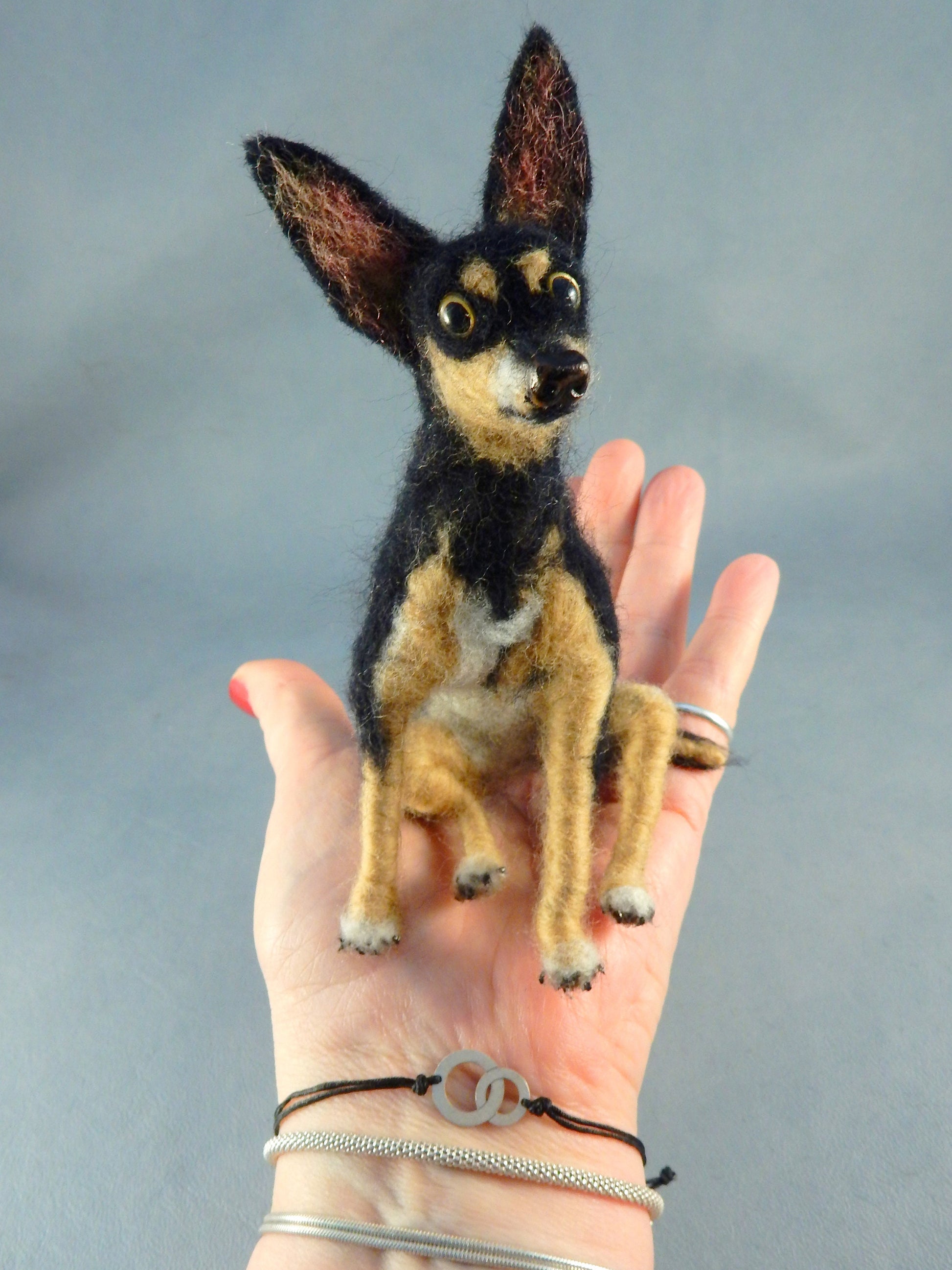 Prazsky Krysarik dog needle felted dog miniature Prager Rattler