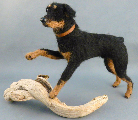 Rottweiler custom-felted dog urn deco