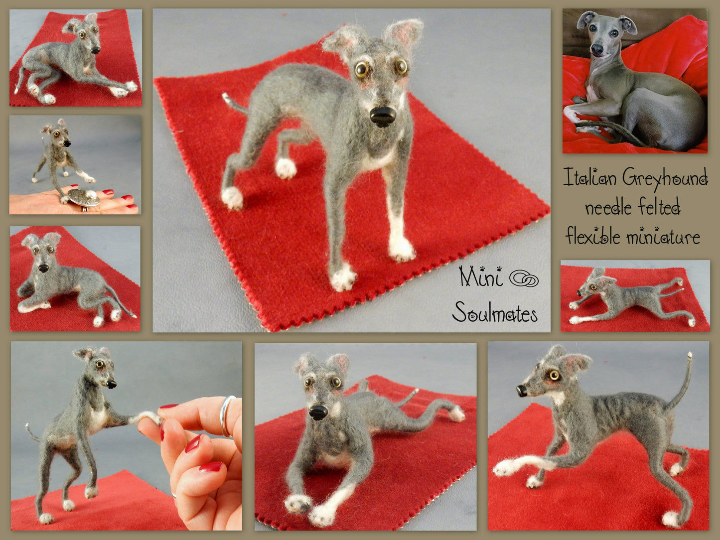 Italian Greyhound needle felted dog miniature custom felted dog replica