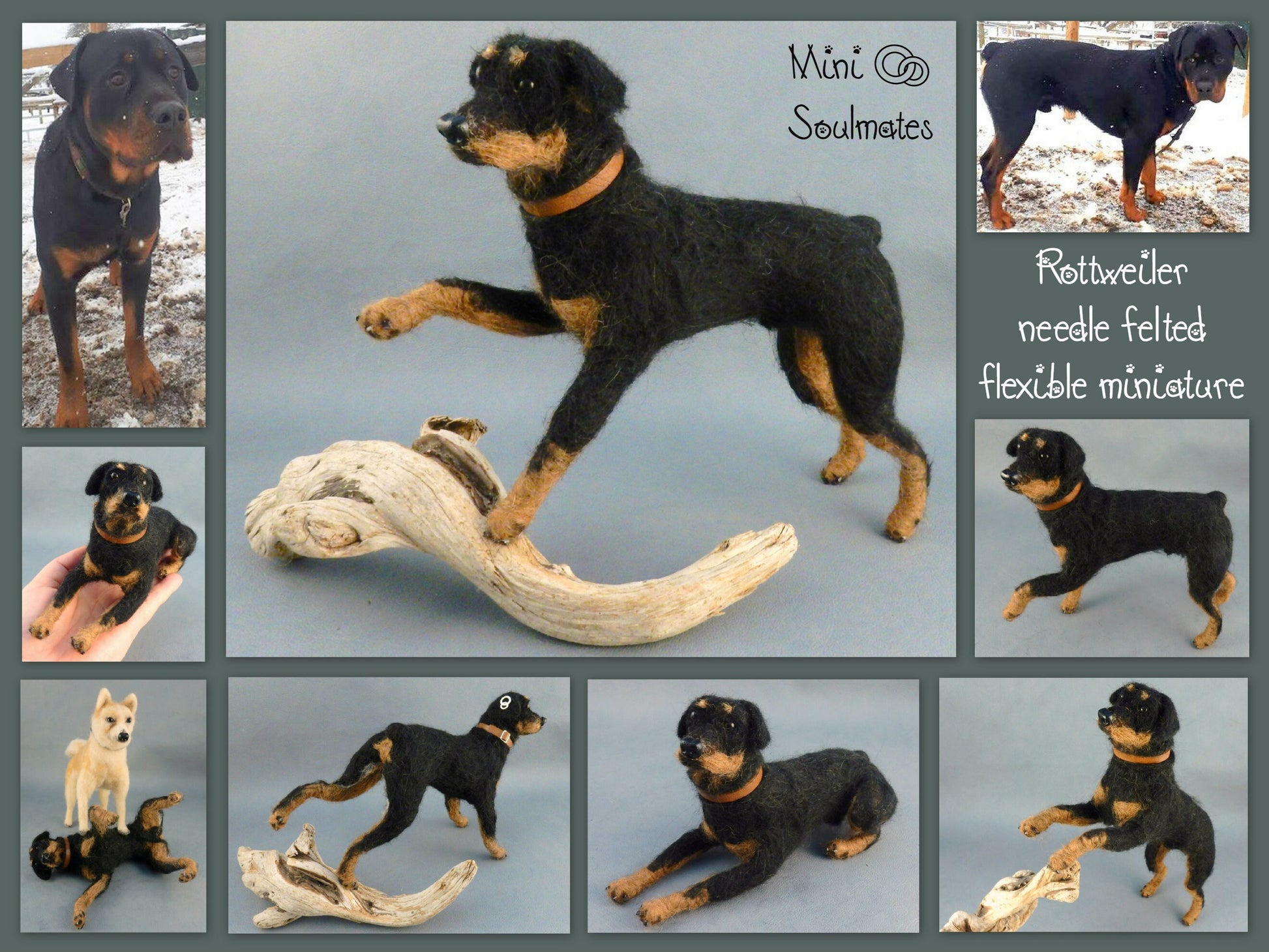 Rottweiler custom-felted dog urn deco