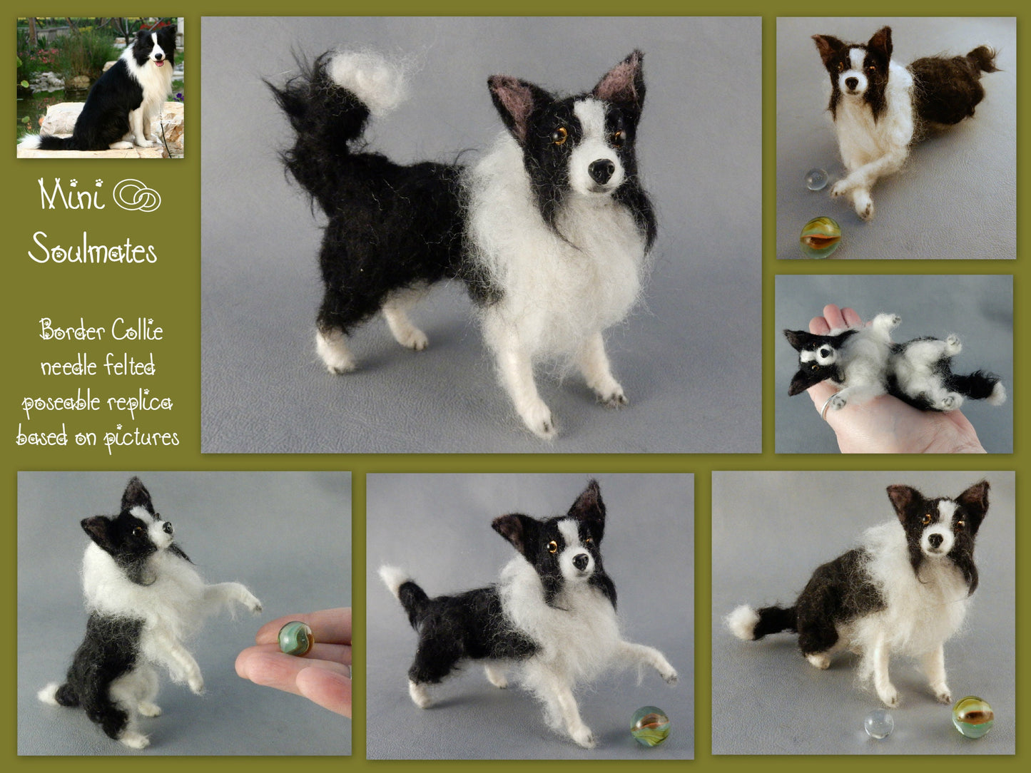 Border Collie needle-felt dog miniature custom dog replica