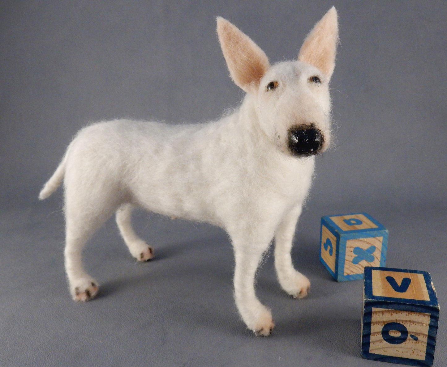 Bull Terrier replica needle-felted