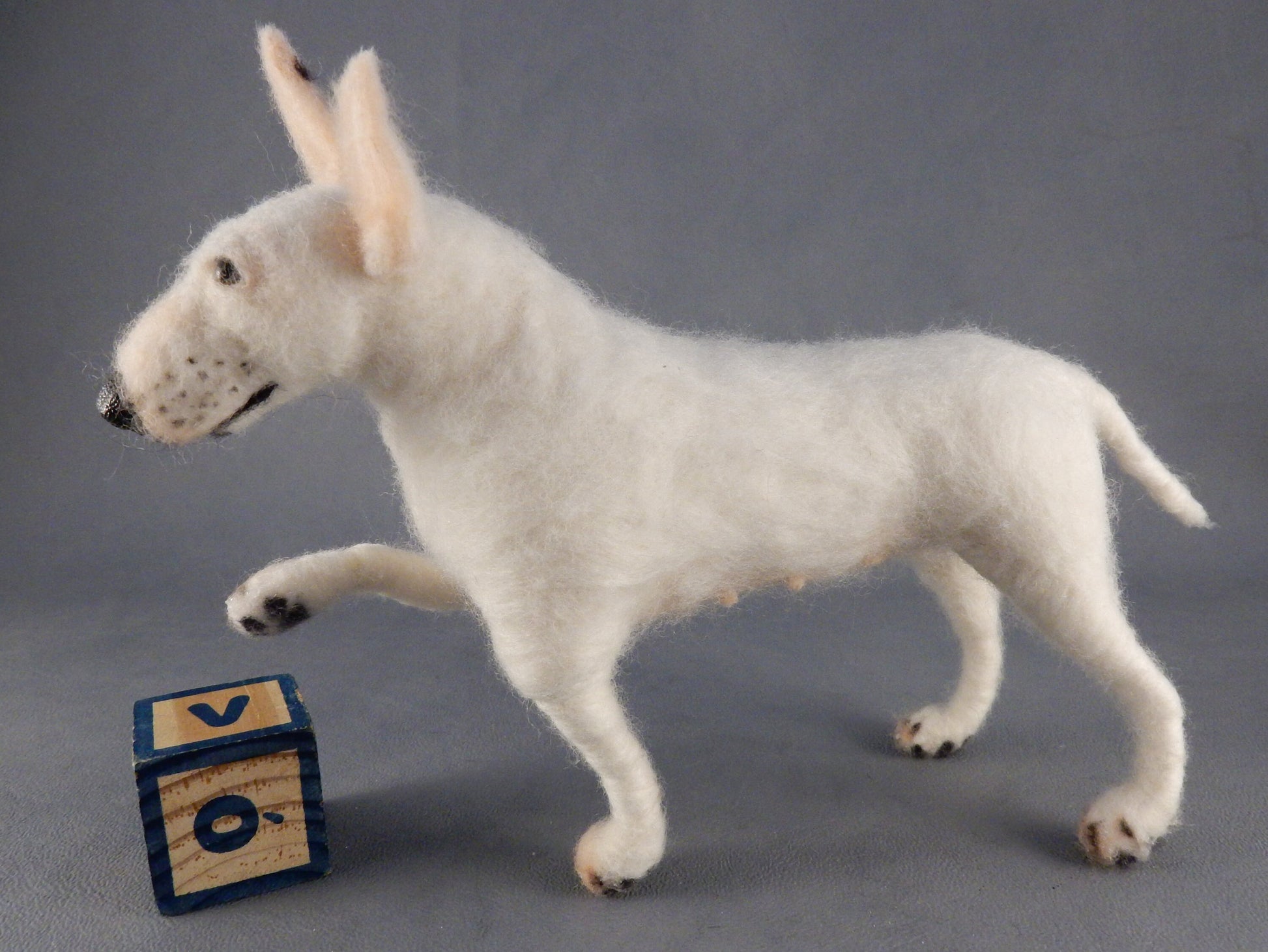 Bull Terrier replica needle-felted