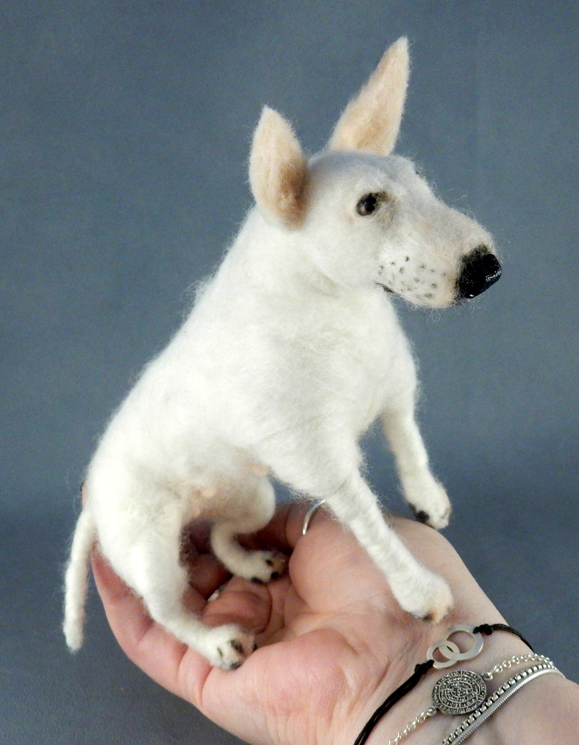 Bull Terrier replica needle-felted