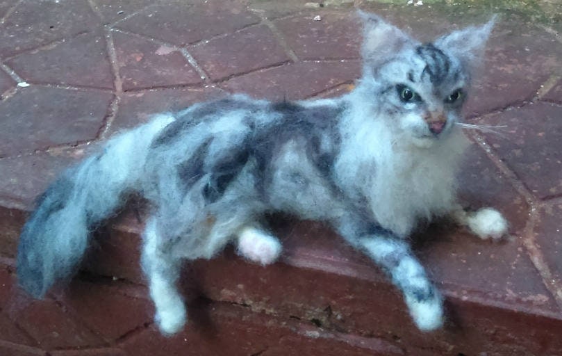 Maine Coon cat needle felted cat miniature custom cat loss memorial co