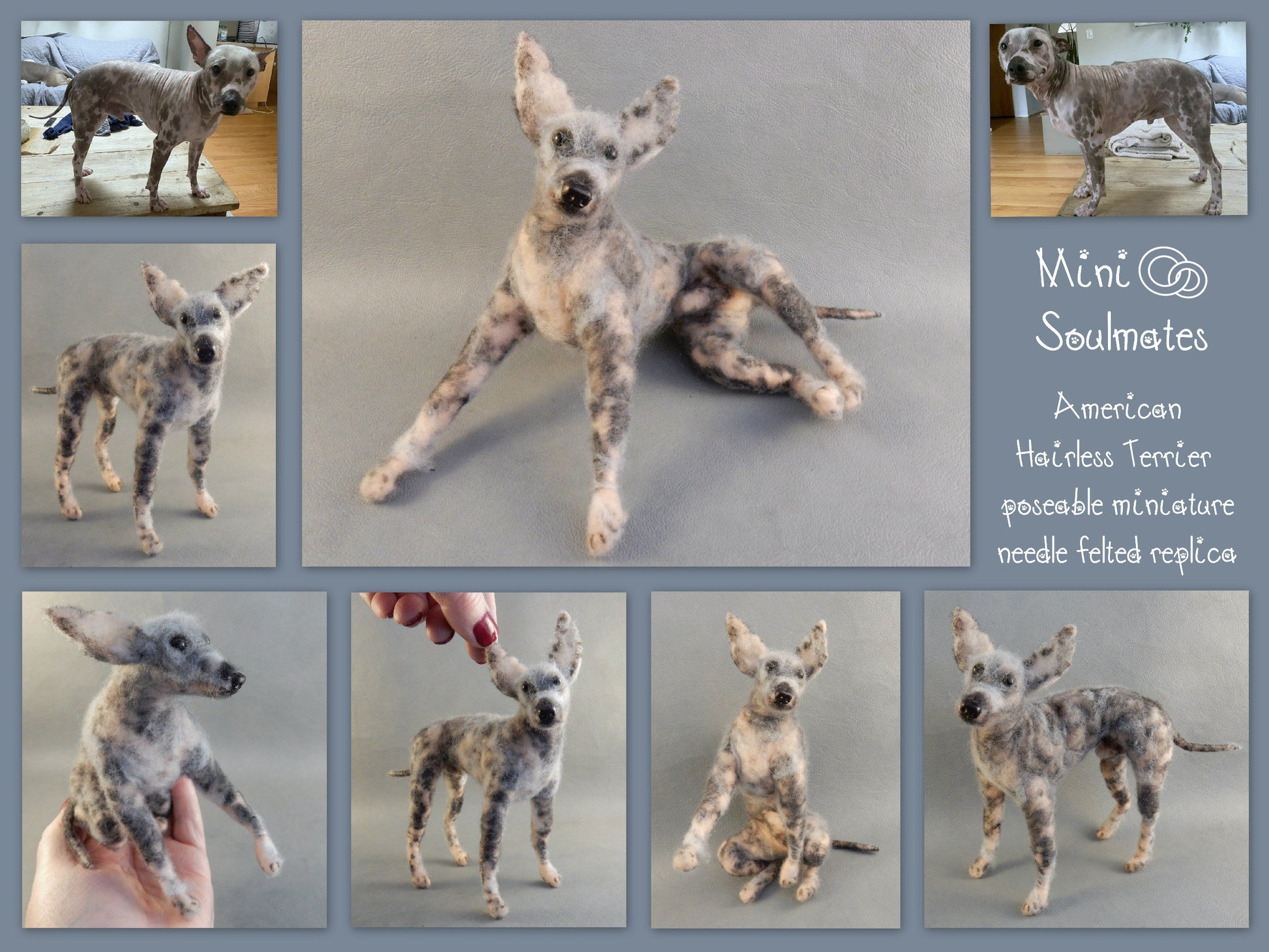  needle-felted dog replica American Hairless Terrier