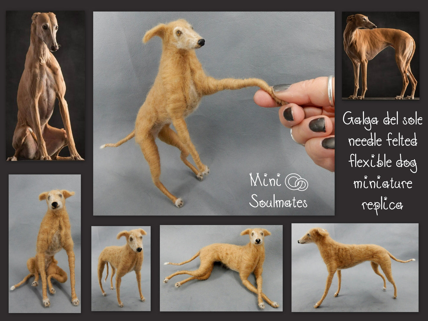 Greyhound needle-felted dog replica