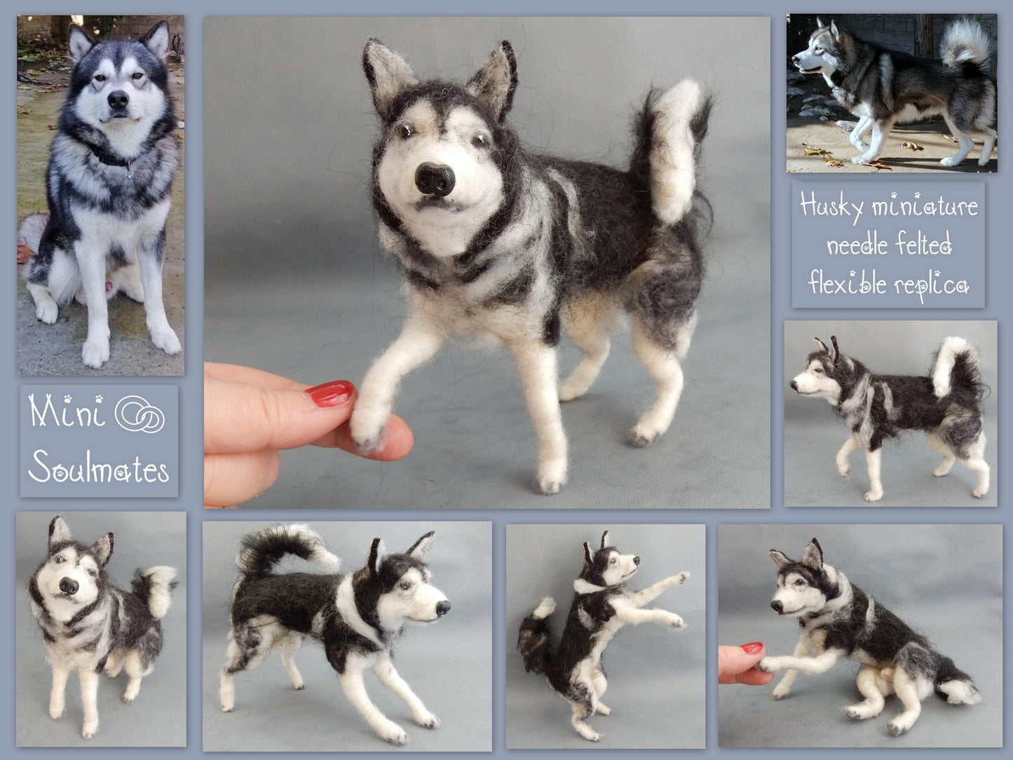 Husky miniature custom dog replica needle-felted dog miniature