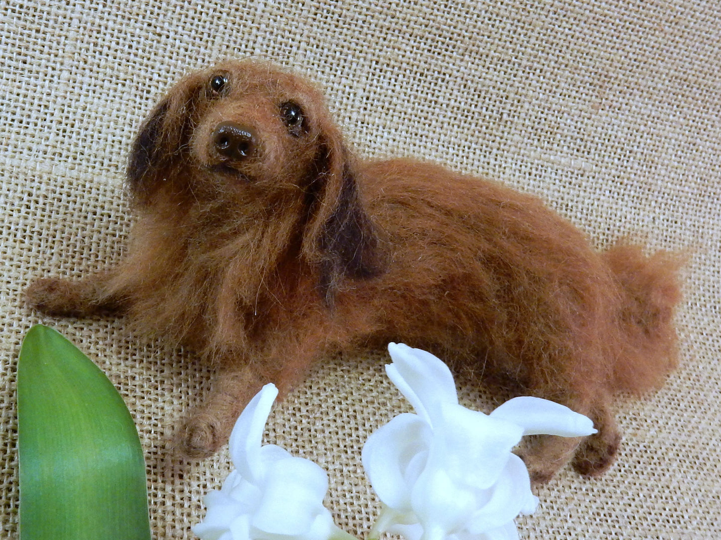 Dachshund replica needle-felted dog miniature