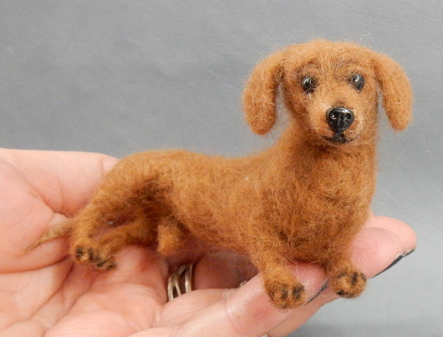 Needle felted dog miniature rabbit Dachshund custom replica felted Dac