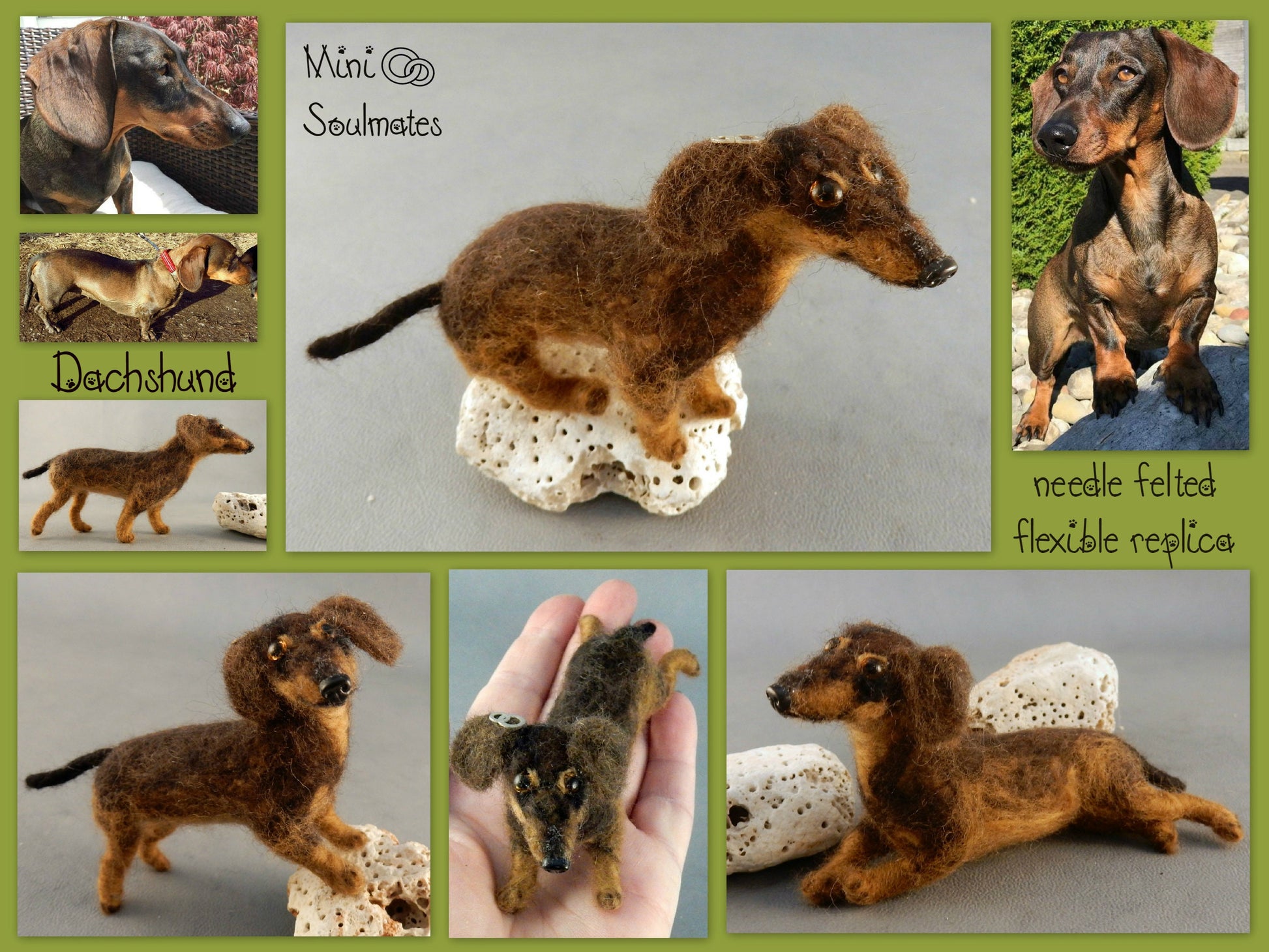 Needle felted dog miniature rabbit Dachshund custom replica felted Dac