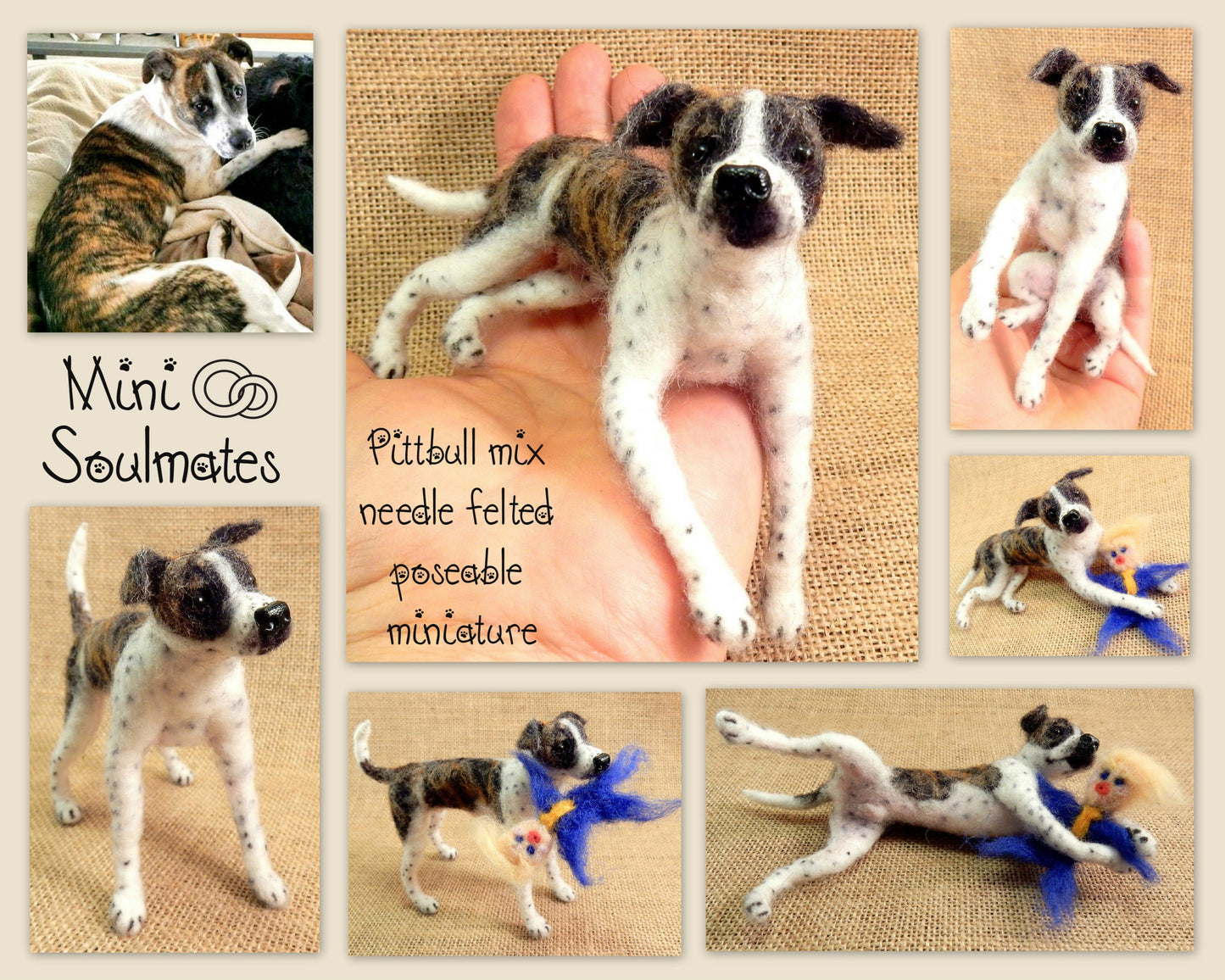 Pitbull needle-felted dog miniature