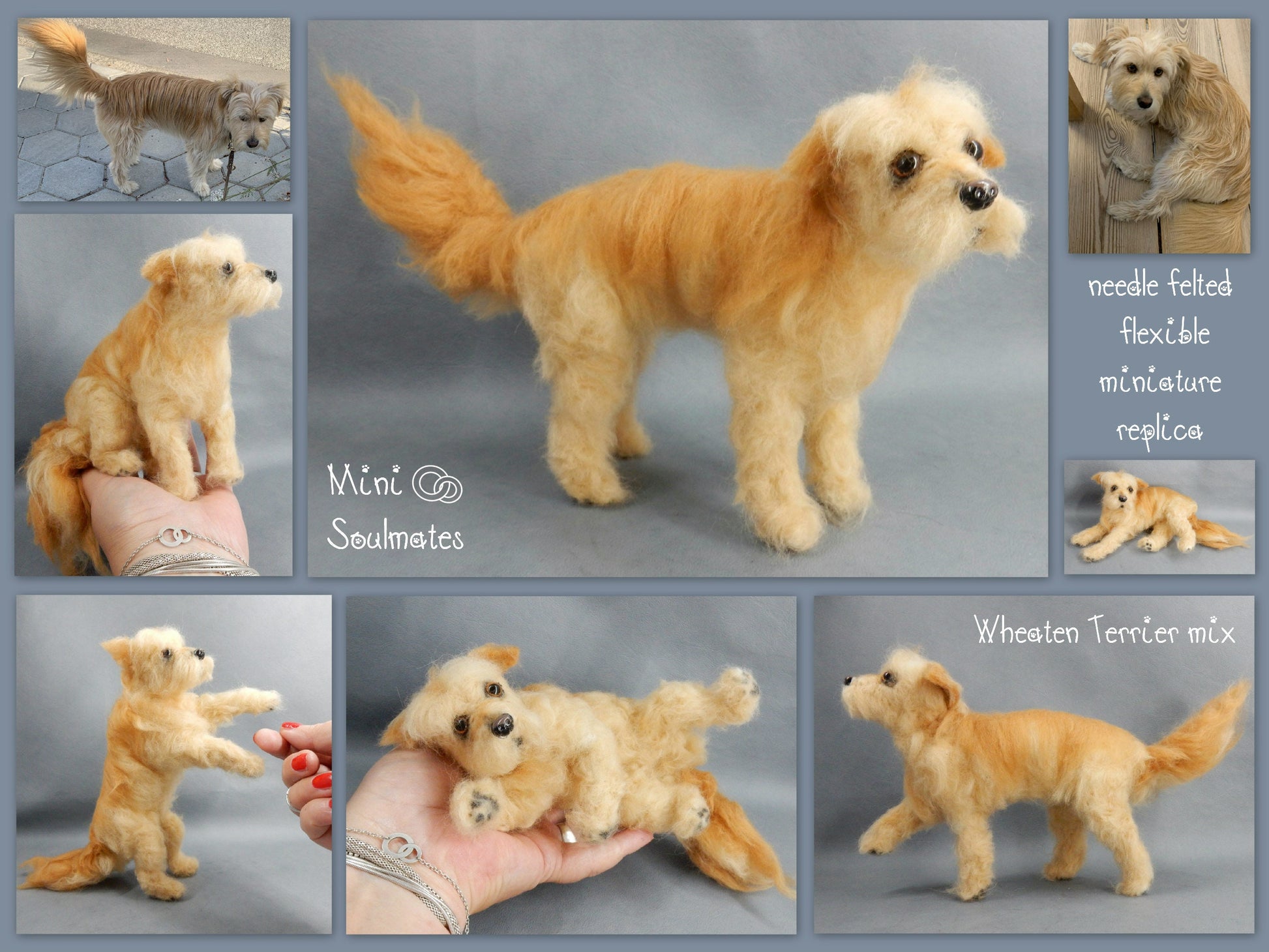 Needle-felted Wheaten Terrier mix breed felted dog replica