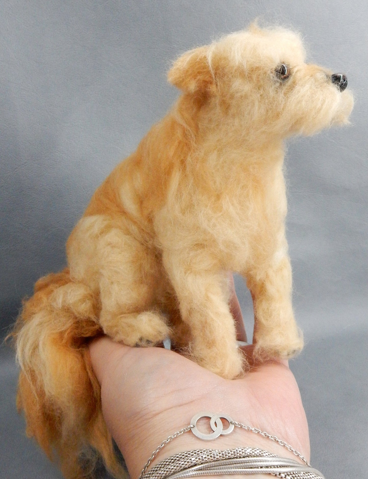 Needle-felted Wheaten Terrier mix breed felted dog replica