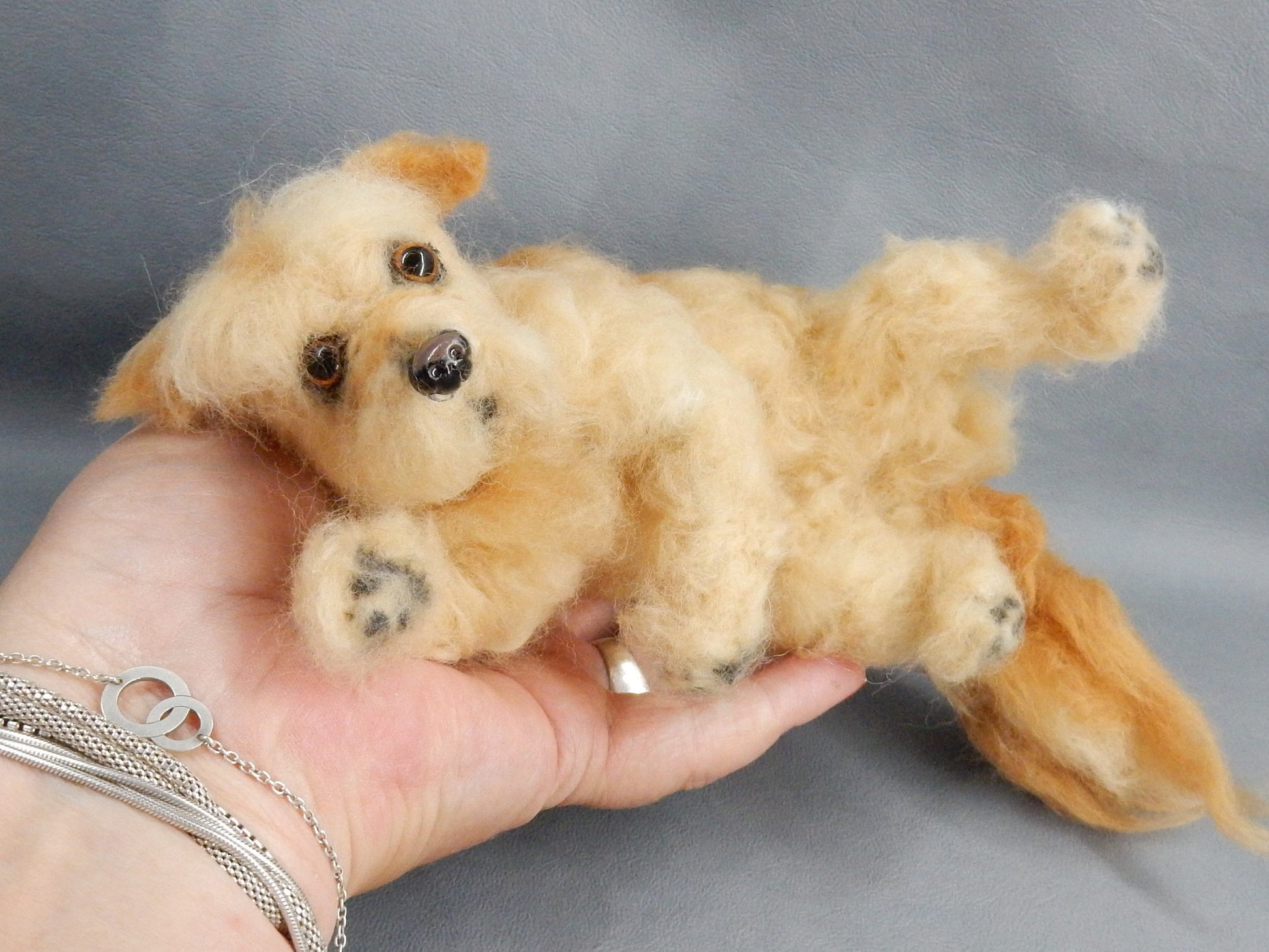 Needle-felted Wheaten Terrier mix breed felted dog replica